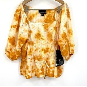 Broadway 38 tie dye eyelet peasant blouse NWT! M